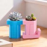 Gepersonaliseerde, veelkleurige 3D-miniplantenpot in de vorm van 1 tot 3 letters met initiaal – bureauversiering, verjaardags- of kerstcadeau voor plantenliefhebbers