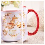 Personalised Vintage Floral Afternoon Tea Elements 11/15 oz Ceramic Coffee Mug with Name Daily Use Birthday Anniversary Gift for Women Tea Lovers