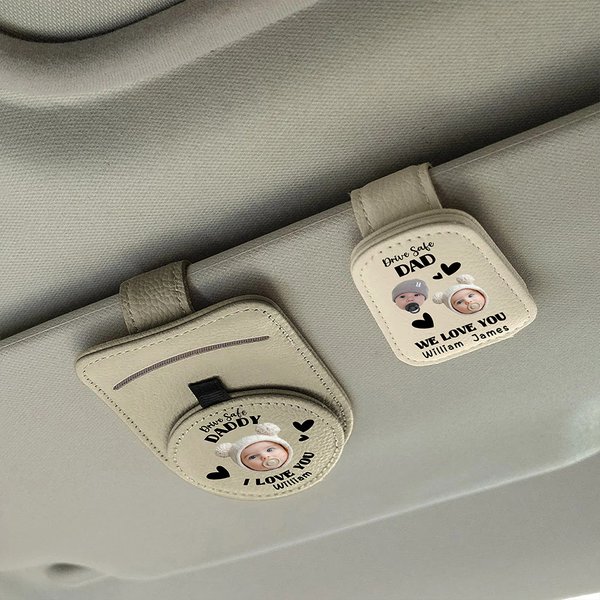 Personalized Multicolor Kid Face Photo PU Leather Magnetic Car Sunglass Holder Clip with Name Daily Use Birthday Gift for Parents Grandparents Drivers