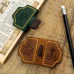 Personalized Bible Verse Cross Book Leather Magnetic Bookmark Clip with Pen Loop Daily Use Birthday Gift for Christians Bookworms