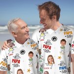Personalised Best Papa Ever Funny Face Photo 100% Cotton Men's Hawaiian Shirt with Colourful Names Birthday Summer Vacation Gift for Dad Grandpa 6