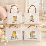 Personalized Yellow Pencil Initial Large Capacity Canvas Bag with Name Daily Use Back to School Teacher's Day Gift for Woman Teacher