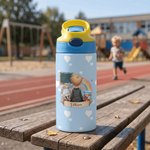 Personalized Cute Cartoon Character Back View Name 12 oz Insulated Water Bottle with Straw and Spill-Proof Lid Back to School Gift for Boys Girls