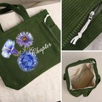 Personalized Art Birthstone Birth Flower Large Capacity Corduroy Tote Bag with Name Multi-Compartment Travel Essential Birthday Gift for Women