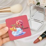 Personalised Birth Flower Birthstone Compact PU Leather Square Makeup Mirror with Name Birthday Wedding Party Gift for Women