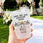 Personalised Black & White Line Outdoor Wedding Series Frosted Plastic Cups with Name and Date Set of 10 Wedding Favors for Bride Couple Guest