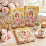 Personalized Cartoon Reading Girl 2026-2028 Planner A5 Spiral Notebook with Name and Monthly Planner Pages Birthday Back to School Gift for Girls