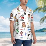 Personalised Best Papa Ever Funny Face Photo 100% Cotton Men's Hawaiian Shirt with Colourful Names Birthday Summer Vacation Gift for Dad Grandpa 5