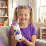 Personalized Cute Cartoon Character Back View Name 12 oz Insulated Water Bottle with Straw and Spill-Proof Lid Back to School Gift for Boys Girls