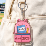 Personalised Cute Backpack Acrylic Keyring with Name and Year Back to School First Day of School Gift for Kids Students