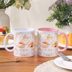 Personalised Vintage Floral Afternoon Tea Elements 11/15 oz Ceramic Coffee Mug with Name Daily Use Birthday Anniversary Gift for Women Tea Lovers
