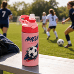 Personalized Classic Soccer Splatter Ink 12 oz Insulated Water Bottle with Silicone Straw and Name Back to School Birthday Gift for Kids