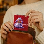 Personalised Birth Flower Birthstone Compact PU Leather Square Makeup Mirror with Name Birthday Wedding Party Gift for Women