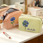 Personalised Multicolour Starry Sky Birth Flower Striped Makeup Bag with Name Daily Travel Essential Birthday Gift for Women