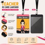Personalised Cartoon Character Teacher ID Card PU Leather Badge Holder Lanyard Teacher's Day Appreciation Back to School Gift for Teacher
