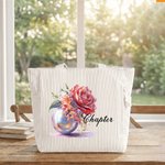Personalized Art Birthstone Birth Flower Large Capacity Corduroy Tote Bag with Name Multi-Compartment Travel Essential Birthday Gift for Women