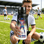 Personalized Gradient Teenage Soccer Player Silhouette Name Sports Water Bottle with Flip Top Lid Gym Birthday Gift for Teenager Soccer Lover