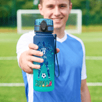 Personalized Gradient Teenage Soccer Player Silhouette Name Sports Water Bottle with Flip Top Lid Gym Birthday Gift for Teenager Soccer Lover