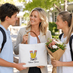 Personalized Yellow Pencil Initial Large Capacity Canvas Bag with Name Daily Use Back to School Teacher's Day Gift for Woman Teacher