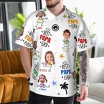 Personalised Best Papa Ever Funny Face Photo 100% Cotton Men's Hawaiian Shirt with Colourful Names Birthday Summer Vacation Gift for Dad Grandpa 7