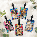 Personalized Pet Graffiti Oil Painting Style Photo Luggage Tag with Name Travel Accessory Birthday Gift for Pet Lovers Friends
