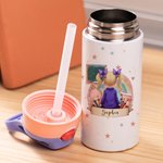 Personalized Cute Cartoon Character Back View Name 12 oz Insulated Water Bottle with Straw and Spill-Proof Lid Back to School Gift for Boys Girls