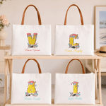Personalized Yellow Pencil Initial Large Capacity Canvas Bag with Name Daily Use Back to School Teacher's Day Gift for Woman Teacher