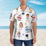 Personalised Best Papa Ever Funny Face Photo 100% Cotton Men's Hawaiian Shirt with Colourful Names Birthday Summer Vacation Gift for Dad Grandpa 4