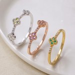 Personalized 1-5 Flower Birthstones Sterling Silver Stackable Ring Dainty Jewellery Birthday Mother's Day Gift for Mother Grandma