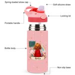 Personalized Cute Cartoon Character Back View Name 12 oz Insulated Water Bottle with Straw and Spill-Proof Lid Back to School Gift for Boys Girls
