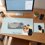 Personalized Illustration Photo Non-Slip Desk Mat Mouse Pad with Text Daily Work Desk Use Birthday Housewarming Gift for Couples Newlyweds