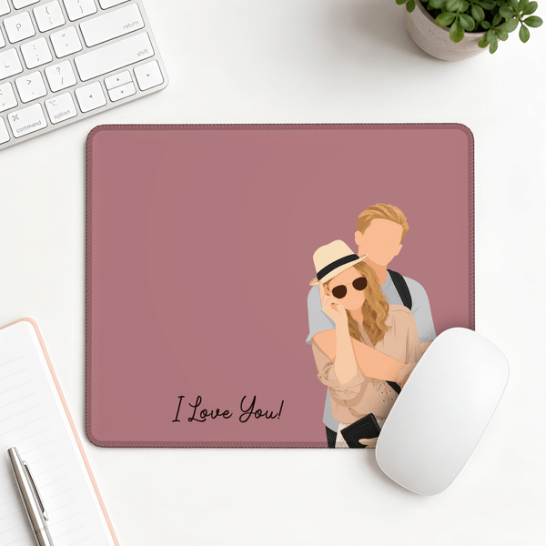 Personalized Illustration Photo Non-Slip Desk Mat Mouse Pad with Text Daily Work Desk Use Birthday Housewarming Gift for Couples Newlyweds