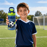 Personalized Classic Soccer Splatter Ink 12 oz Insulated Water Bottle with Silicone Straw and Name Back to School Birthday Gift for Kids