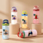 Personalized Cute Cartoon Character Back View Name 12 oz Insulated Water Bottle with Straw and Spill-Proof Lid Back to School Gift for Boys Girls
