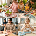 Personalised Birth Flower Family Character Food Grade Microwavable Lunch Box with Name and Cutlery Back to School Daily Use Gift for Boys Girls Family