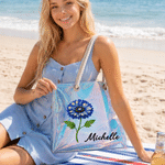 Personalized Starry Sky Style Birth Flower Clear Tote Bag with Name Beach Party Holiday Birthday Gift for Women