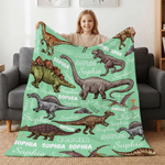 Personalized Dinosaur Name Word Cloud Multicolor Soft Throw Blanket Home Decor Birthday Gift for Dinosaur Lover