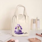 Personalized Birth Flower Birthstone Name PU Leather Makeup Bag with Handle and Multiple Compartments Travel Accessories Birthday Gift for Women Girls