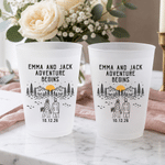 Personalised Black & White Line Outdoor Wedding Series Frosted Plastic Cups with Name and Date Set of 10 Wedding Favors for Bride Couple Guest