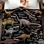 Personalized Dinosaur Name Word Cloud Multicolor Soft Throw Blanket Home Decor Birthday Gift for Dinosaur Lover