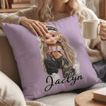 Personalized Y2K Cartoon Character Soft Throw Pillow Cover with Name Home Sofa Bedroom Decor Birthday Gift for Young Girls Family