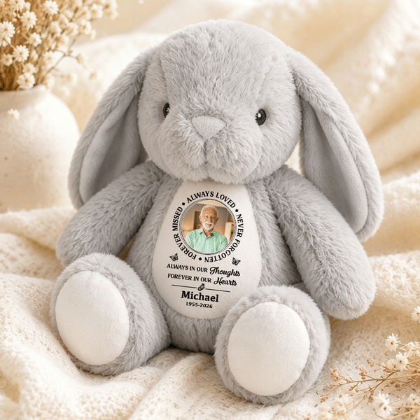 Personalised Photo Butterfly Plush Bunny Toy with Name and Year In Loving Memories Gift for Kids Boys Girls
