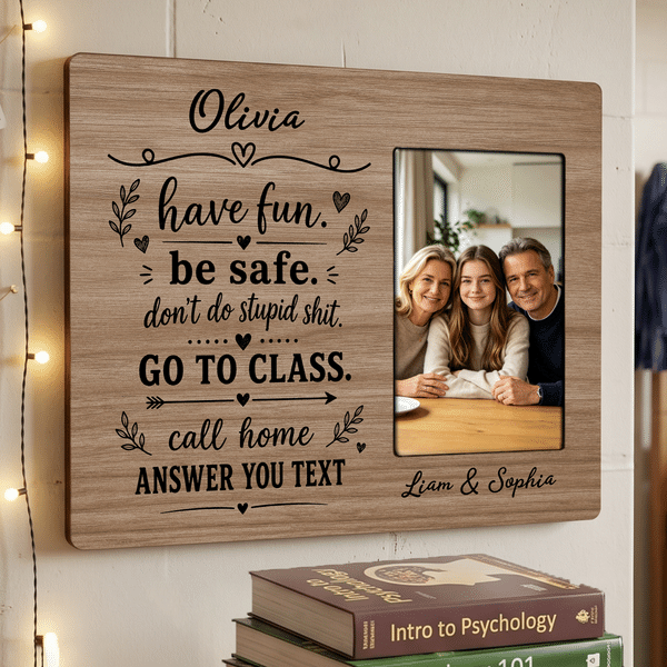 Personalised Have Fun Be Safe Go to Class Wooden Photo Frame with Name and Family Photo School Enrollment Back to School Gift for Students