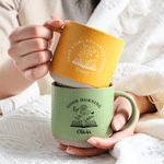 Personalised Birth Flower Line Drawing Book Style 12 oz Ceramic Coffee Mug with Handle Text and Name Daily Use Birthday Gift for Woman Friend Mum