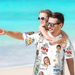 Personalised Best Papa Ever Funny Face Photo 100% Cotton Men's Hawaiian Shirt with Colourful Names Birthday Summer Vacation Gift for Dad Grandpa 2