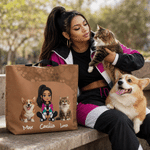 Personalized Paw Print Pet and Owner Photo Large Tote Bag with Text and Names Daily Use Birthday Gift for Pet Owner