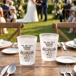 Personalised Black & White Line Outdoor Wedding Series Frosted Plastic Cups with Name and Date Set of 10 Wedding Favors for Bride Couple Guest