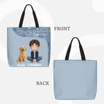 Personalized Paw Print Pet and Owner Photo Large Tote Bag with Text and Names Daily Use Birthday Gift for Pet Owner