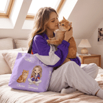 Personalized Paw Print Pet and Owner Photo Large Tote Bag with Text and Names Daily Use Birthday Gift for Pet Owner