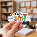 Personalized Cartoon Pencil Ruler Apple Waterproof Sticker with Title and Surname Back to School Appreciation Teacher's Day Gift for Teacher Educator